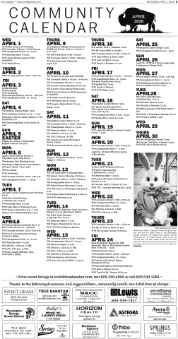 APRIL 2026 COMMUNITY CALENDAR