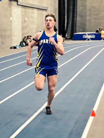 Will Grohs (7.82) was among the six runners in the 60m dash competing at the DWU Indoor Meet in MItchell, SD on Tuesday, March 31, 2026. (PHOTO BY BECKY BELLKRUEGER)