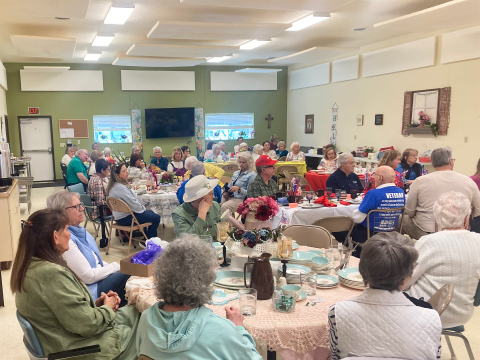 A full house gathers for the 13th annual Festival of Tables at the Wessington Springs Senior Center, where Katie Jones of Ranchy Stems served as featured speaker.
