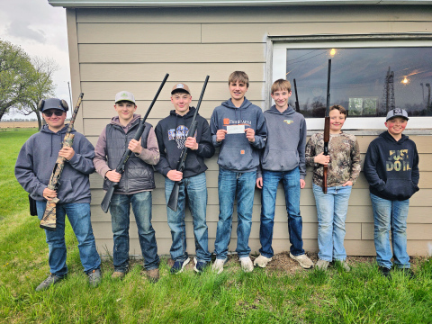 Members of the Spartan Trap League take part in practice at the Jerauld County Trap Club. The new school-sanctioned program includes 25 area student-participants. Left to right: Connor Karsky, Mauer Jones, Wyatt Fagerhaug, Rylan Fagerhaug, Billy Roduner, Myles Tanke, Parker Karsky. (PHOTO COURTESY SPARTAN TRAP LEAGUE)