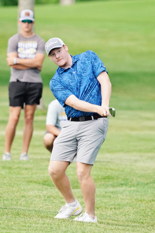 Wolsey-Wessington’s Larz Tvedt competes during the South Dakota Class B State Golf Tournament in Brookings. Tvedt finished eighth overall, earning a top-10 finish among 141 golfers competing at the state meet. (PHOTO COURTESY SDPB)