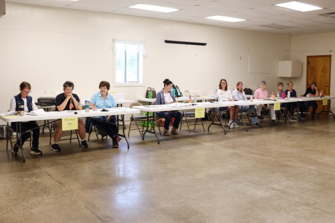 Poll workers assist voters Tuesday morning at the Jerauld County Ag Building in Wessington Springs during South Dakota’s Republican Primary Election. Election officials remind voters that multiple ballot styles are being used this year based on party registration and residence, leading to some confusion at polling places. 