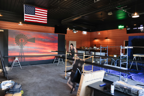 Freshly painted trim dries on sawhorses inside County Line Bar and Bites as renovation work continues on the future bar and restaurant in Wessington. Owners say only a handful of finishing touches remain before the new community gathering spot opens later this summer.