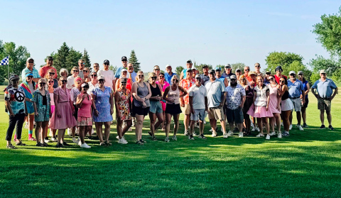 Golfers gather before teeing off at the Donna Rae Memorial 9-Hole Best Ball Tournament on July 17 at the Springs Country Club. The annual fundraiser raised more than $1,000 for an addition to the club's new cart shed, including storage space for the Wessington Springs Spartan golf team, while honoring the memory of Donna Rae and her legacy of giving back to the community. (PHOTO COURTESY REGINA TEVELDAL)