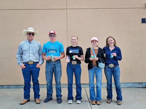 The Wessington Springs 4-H soils team earned a state championship and qualified for next spring’s National Land and Range Judging Contest in Oklahoma City during the 2026 South Dakota Rangeland and Soil Days competition in Belle Fourche. Pictured are, from left, coach Max Klein, Wyatt Fagerhaug, Tenley Olinger, Taryn Bartel, Madilyn Gaikowski. (PHOTOS COURTESY BRADY DUXBURY) 