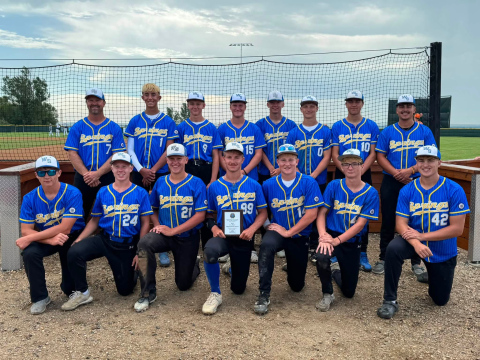 The Wessington Springs VFW Teeners display the Sportsmanship Award they earned at the South Dakota VFW State Tournament. (PHOTO COURTESY WS VFW TEENERS)