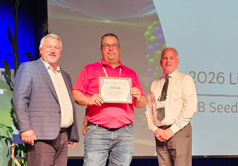 Legend Seeds President Tim Bratland, Rob Baruth 6B Seed &amp; Supplies, Steve Nielson Lead Sales for Legend Seeds. (PHOTO COURTESY 6B SEEDS)