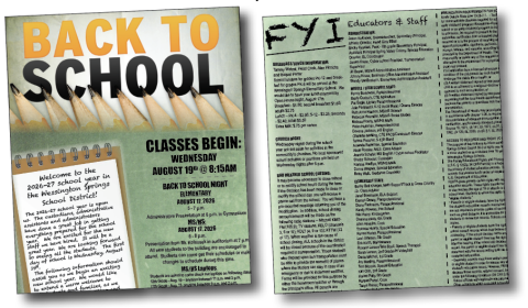 From important dates to staff directory and contact details to back to school night info, the Wessington Springs school community’s need-toknow information before the first day of school can be found in this print and e-edition of the True Dakotan. Be in the know this school year, turn to PAGES FIVE AND SIX