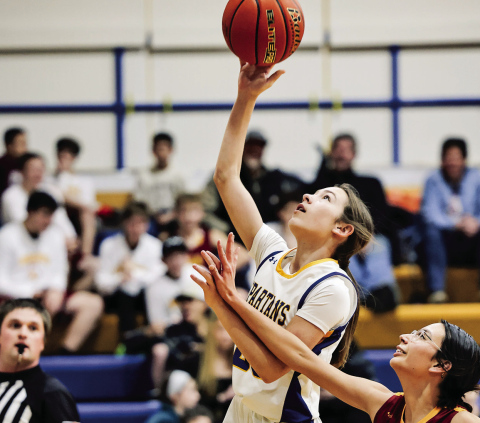 Ten different Spartans scored in Thursday’s 53-18 victory vs Sunshine Bible, led by Kenzie Kolousek with 9 points. (KRISTI HINE / TRUE DAKOTAN)