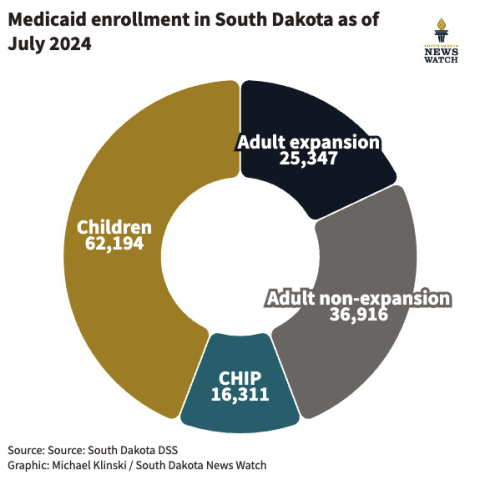 Medicaid enrollment ion South Dakota as of July 2024