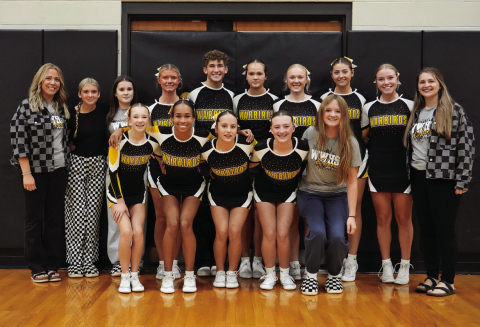 The Wolsey-Wessington Warbird Competitive Cheer Team will compete at state this Friday. Pictured are, front row, from left: Taryn Rainford, Abigail Huntsinger, Raya Toupal, Skye Tschetter, Ciera Stevens. Back row, from left: Brandee Kelsey, Annie Allerdings, Manon Houze, Allison Hulst, Carson Walters, Preslie Jensen, Amanah Woodruff, Lily Hoverson, Shae Uttecht and Kylie Martin. PHOTO COURTESY CRAIG WOLLMAN