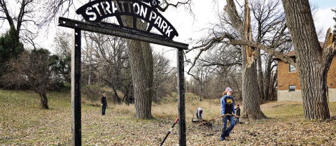 FFA students haul debris from the storm-damage at Stratton Park during a Nov. 15 cleanup effort.
