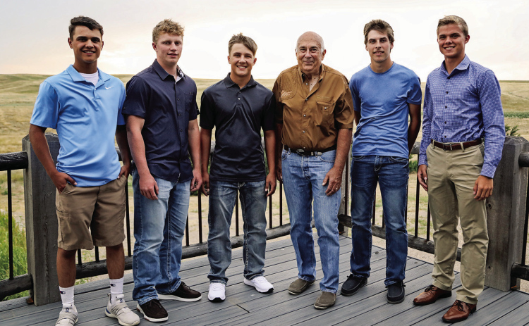 Shown left to right are Cade Mohling, Carter Grohs, Cale Mohling, Steve Grove, Bryce Kopfmann and Porter Walz at Gunbarrel Ranch west of Wessington Springs. KRISTI HINE / TRUE DAKOTAN