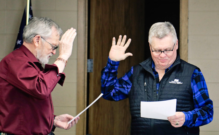 City of Wessington Springs Attorney Gary Blue swears in incumbent Brian Bergeleen for another two-year term as Mayor.