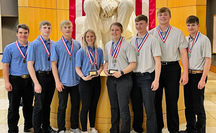 Shown left to right are members of the WSHS 4-H Homesite Team: Carter Gaikowski, Braydin LaBore, Blake Larson and Cheyenne Burg. The team placed fourth at the 2022 National Land and Range Judging Contest in Oklahoma City May 3-5. The WSHS 4-H Range Team brought home the Reserve Champion title at the national contest. The Range Team is comprised of Kirstie Munsen, Kaden Wolter, Quinten Christensen and Austin Schimke.