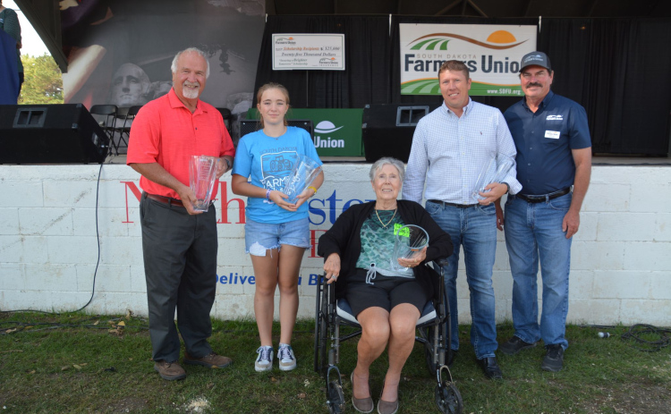 Nominations are open for the 2022 Rural Dakota Pride Awards. Nomination deadline is July 1, 2022. The 2021 Rural Dakota Pride Honorees are pictured here with South Dakota Farmers Union Vice President, Wayne Soren (far right). Left to right: Doug Kazmerzak, Erwin; Cadence Konechne (accepting the award on her parents’ Kayla &amp; Kelly Konechne behalf) Kimball; Shirley Mallow, Black Hawk; and Ryan Jensen, Wessington Springs. Liz Farley of Winner was unable to attend the ceremony. PHOTO COURTESY LURA ROTI