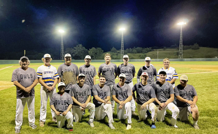 The Wessington Springs Owls, back row, left to right: Joe Butterfield, Landon Cleveland, Trevor Kennobie, Sawyer Senska, Parker DeJean, Austin Olson, Gerritt Brandenburg, Tyler Fastnacht. Front row: Tony Hoarty, Terrek Butterfield, Dalton Mogck, Drew Olinger, Curtis Collins, Isaac Kolousek, Coy Fastnacht. Not pictured: Clayton Dornbusch. PHOTO COURTESY SPRINGS OWLS