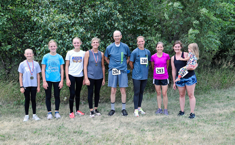 Eight dedicated runners showed up bright and early Saturday morning for the Weskota Fundation Walk and Run for Wellness 5k. Shown above left, left to right are: Alexis Roesler, Ella Kolousek, Abby Kolousek, Amber Kolousek, Gail Arnott, Megan Pivec, Lindsey Sorenson, Casey Duxbury.