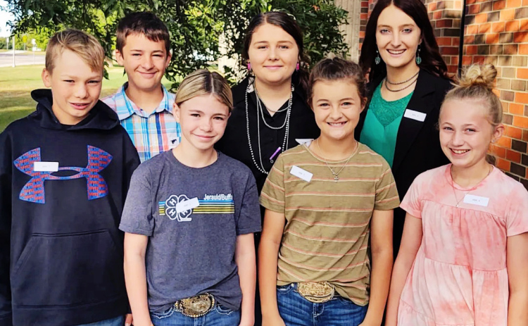 Jerauld-Buffalo County youth compete in Brookings for State 4-H Livestock and Skillathon. Shown left to right are: Hayes Christensen, Teagan Scheel, Swayzee Dunsmore, Harlee Heim, Kaycee Scheel, Carissa Scheel and Tenley Olinger.