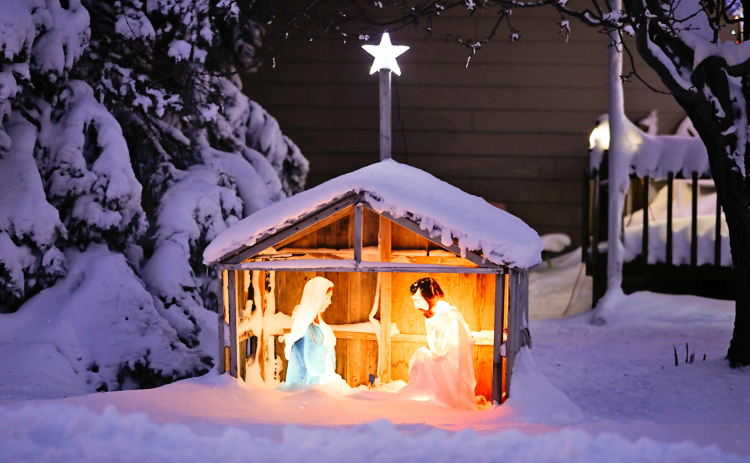 A snow-dusted Nativity scene honors the reason for the season in Joe and JoAnn Hettinger’s front yard in Wessington Springs.