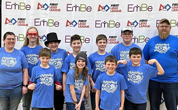 BACK ROW: Coach Katie Jackson, Zachary Kruse, Will Jackson, Keaton Hasty, Kohen Mebius, Holden Jackson, Paul Jackson. FRONT ROW: Syrus Kingery, Jaleen Reiner, Ethan Heumiller, Chase Wenzel.