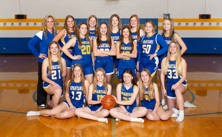 Shown left to right, front row: Ella Kolousek, Sydney Richardson, Lily Roesler, Swayzee Dunsmore, Tenley Olinger, Jewel McGeough. Back row: Coach Jenna Mikkelson, Kaitlyn Braun, Celia Garcia, Raygen Teveldal, Kenzie Kolousek, Masynn Mebius, Brooke Mohling, Brooklyn Caffee, Makynna Heim, Londyn Mikkelson. PHOTO COURTESY MARK’S PHOTOGRAPHIC IMAGES