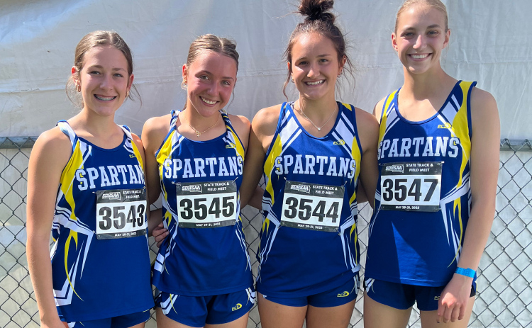 Medley relay team, left to right: Kenzie Kolousek, Logan Mohling, Mariah Messmer and Bailey Yost. PHOTO COURTESY BECKY KRUEGER