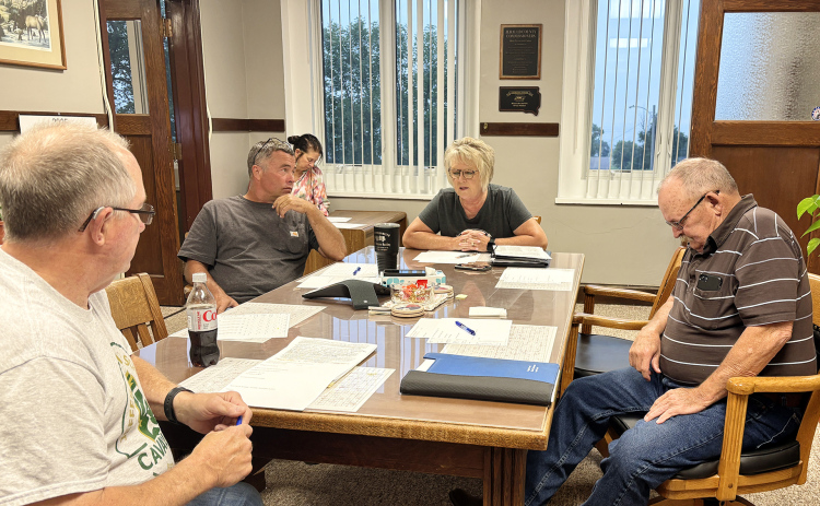 Petitions that sought to put Jerauld County’s recently approved ambulance opt-out to a public vote have been declared invalid, county officials announced at a special commission meeting held Friday, August 15. Shown left to right are State's Attorney Deach Koch, County Commissioner Shane Mentzer, Deputy Auditor Teresa Fonder, DeVonne Losing, County Commissioner Walt Hein. County Commissioners Fred Krohmer and Charlie Bergeleen participated in the meeting via teleconference.