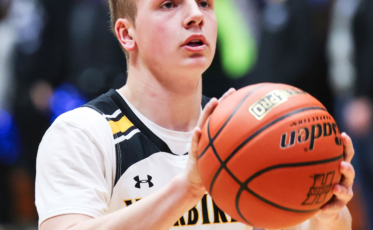 Wolsey-Wessington senior Clay Kahre during basketball action at the Huron Arena last month. Kahre recently broke the school record for most 3-pointers in a game, hitting 10 against SBA on Jan. 27, 2026. (KRISTI HINE / TRUE DAKOTAN)