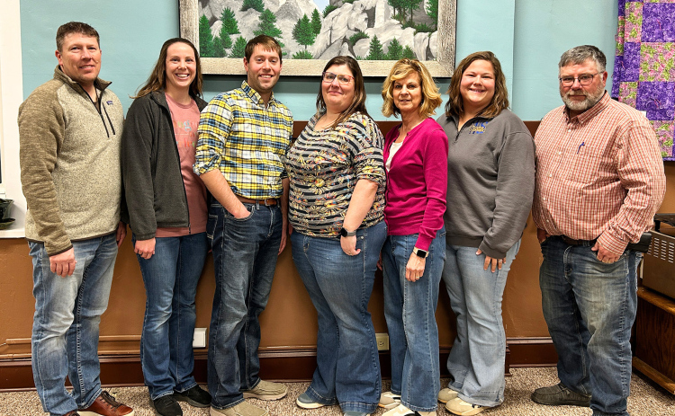 Members of the newly installed Wessington Springs Area Chamber and Development board are pictured above. Shown left to right are: Co-Chair Ryan Jensen, Event Coordinator Danielle Duxbury, Co-Chair Troy Duxbury, Treasurer/ Event Coordinator Katie Jackson, Industry/Community Relations Coordinator Kim Burg, Secretary/Event Coordinator Chelsea Cashman and Vice President Pat Fastnacht. (PHOTO COURTESY GWYNETH FASTNACHT)