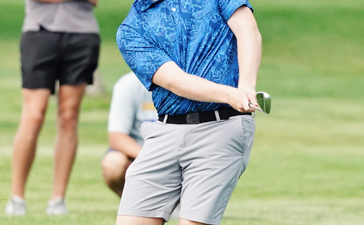 Wolsey-Wessington’s Larz Tvedt competes during the South Dakota Class B State Golf Tournament in Brookings. Tvedt finished eighth overall, earning a top-10 finish among 141 golfers competing at the state meet. (PHOTO COURTESY SDPB)