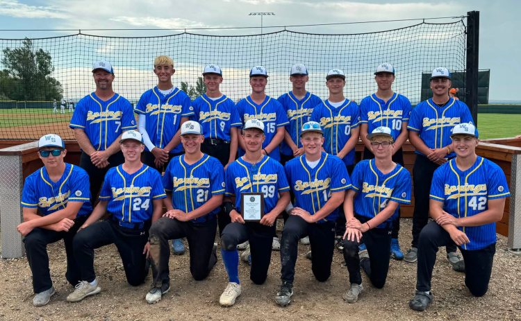 The Wessington Springs VFW Teeners display the Sportsmanship Award they earned at the South Dakota VFW State Tournament. (PHOTO COURTESY WS VFW TEENERS)
