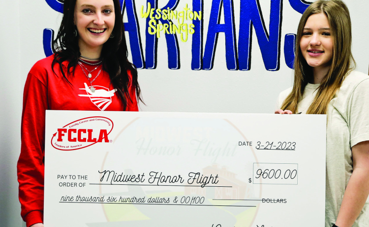 Last week Carissa Scheel presented a check in the amount of $9600 to Elsie Van Beek for the Midwest Honor Flight. The funds raised by Scheel will send over 11 veterans on the flight.