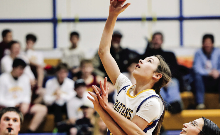 Ten different Spartans scored in Thursday’s 53-18 victory vs Sunshine Bible, led by Kenzie Kolousek with 9 points. (KRISTI HINE / TRUE DAKOTAN)